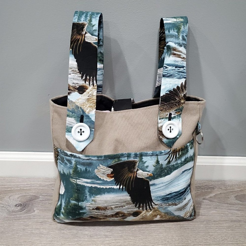 Handcrafted All Purpose Tote Bag Double Handles Bald Eagle Mountains Buttons